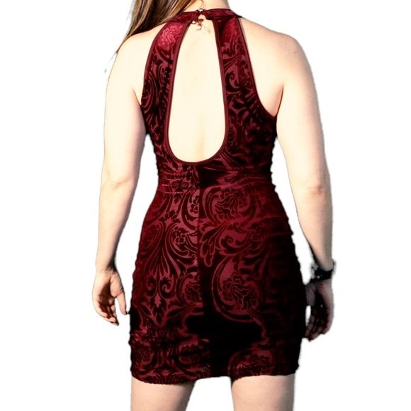 Sexy Velour Maroon Cocktail Dress - Picture 3 of 12